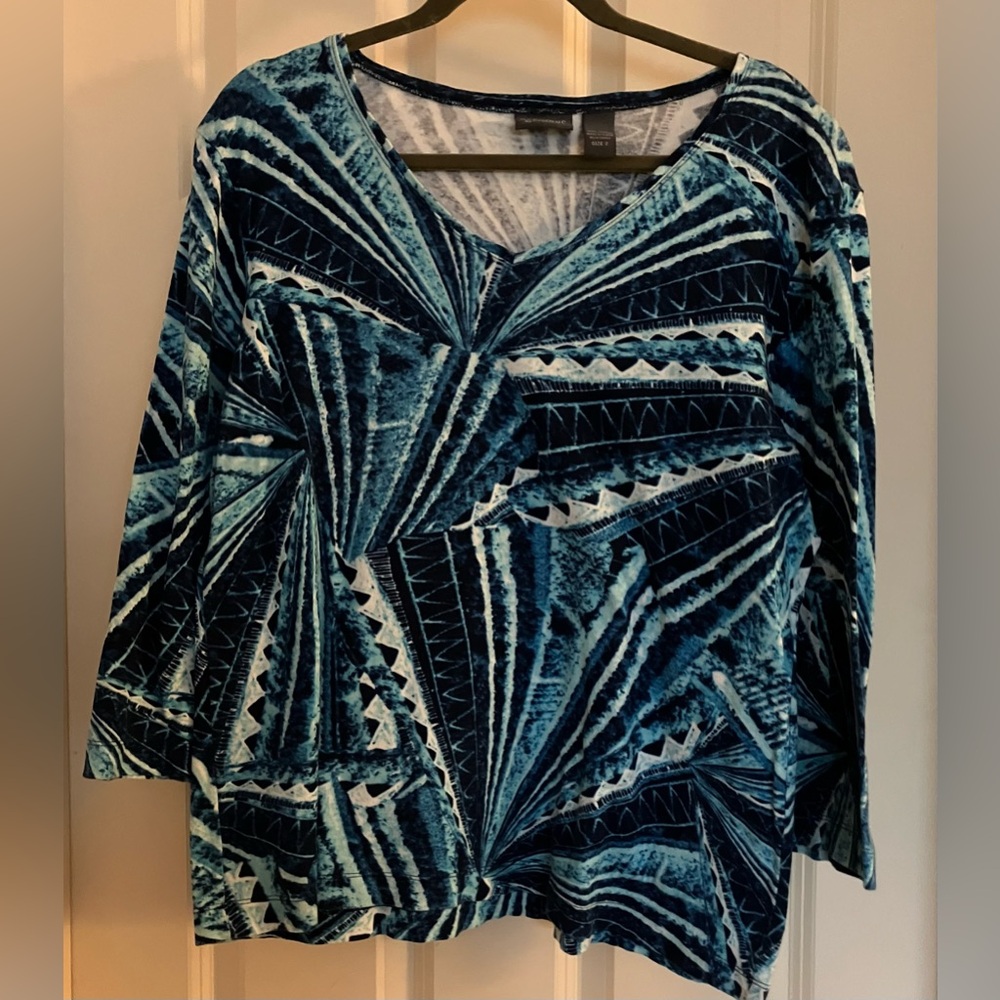 Additions by Chico’s Blue White Abstract Print Chico’s Size 2